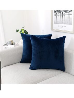 NWOT Dark Blue Soft Velvet Throw Pillow Case Covers 26x26" Decorative Set of 2